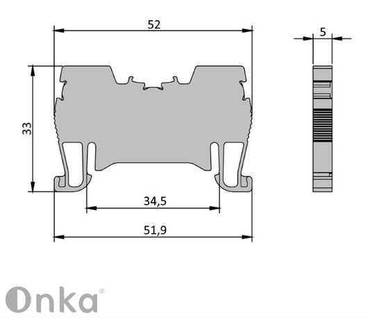 ONKA 1,5mm2 Federkraftklemmenblock DIN-Schienen-Klemme 2-adrig grau, 1020002