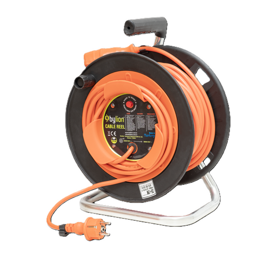 Winde mit Kupferkabel 3x2,5 mm2, IP44 mit Überlastschutz, Stromstärke 16 A, 40m+2m Kabelfarbe: orange Französischer Typ