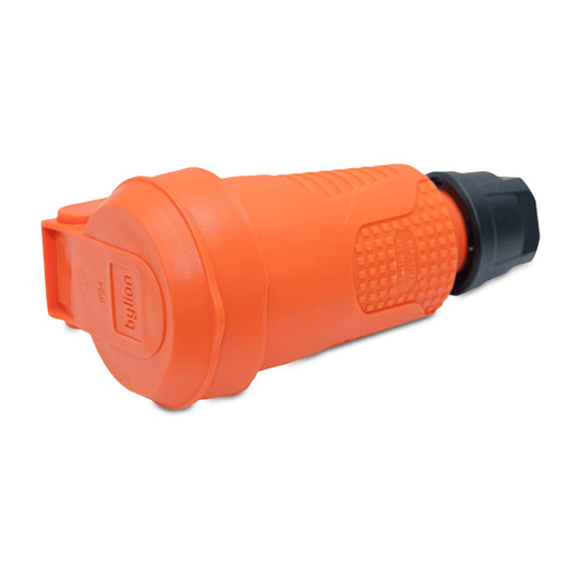 Orangefarbene hermetische Gummisteckdose IP54 mit Klappe 16A 250V Französischer Typ (Pin) RDP-O-E Bylion