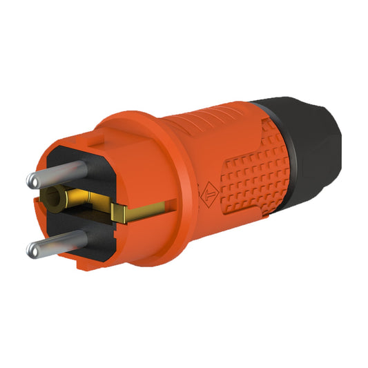 Oranger Gummistecker IP54, für Kabel, doppelte Erdung, 2P+Z, REF-O , 16 Ampere 250 Volt, Hersteller Bylion