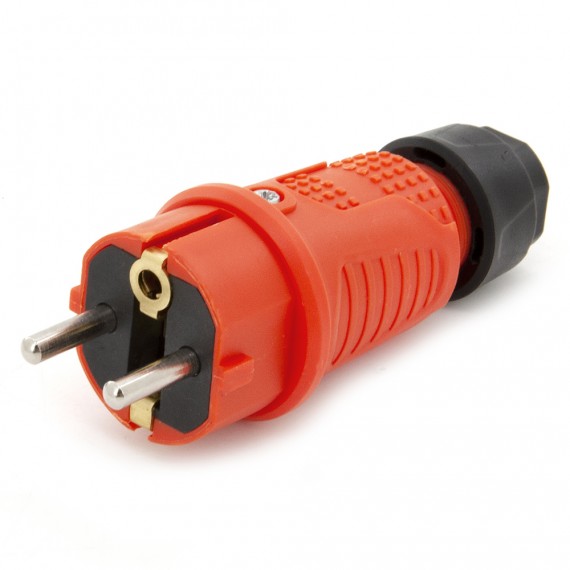 Orange rubber plug IP54, for cables, double grounding, 2P+Z, REF-O, 16 Amperes 250 Volts, manufacturer Bylion