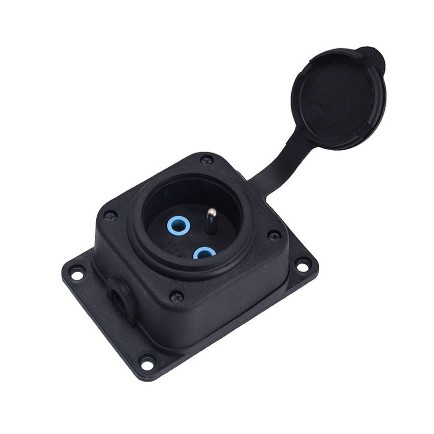 Socket, French Type E (Pin), black "Rubber" for surface 250V, 16A, IP44, 2P+Z, 1KMP-E, Bylion