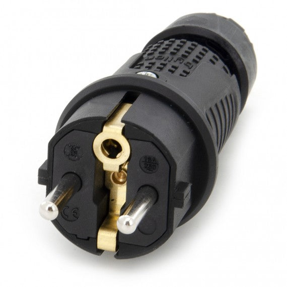 Schwarzer Gummistecker IP54, 250v 16a pro Kabel, Uni-Schuko (Doppelerdung), 2P+E, REF, Bylion
