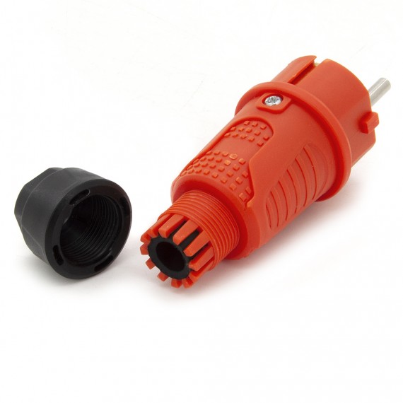 Orange rubber plug IP54, for cables, double grounding, 2P+Z, REF-O, 16 Amperes 250 Volts, manufacturer Bylion