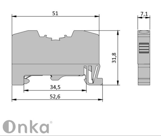 ONKA 4mm2 PE-Federleistenklemmenblock DIN-Schienen-Klemme 2-adrig grau, 1020299