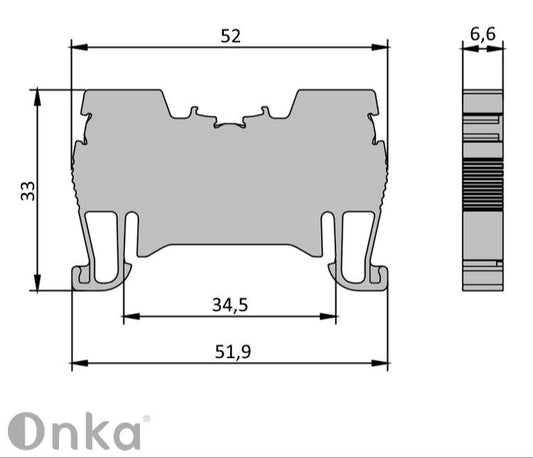 ONKA 4mm2 Federkraftklemmleiste DIN-Schienen-Klemmleiste 2-adrig grau, 1020024