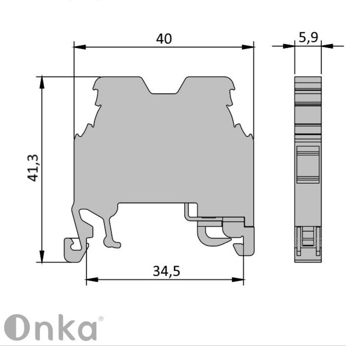 ONKA 2.5mm2 PE screw connector terminal block DIN rail terminal 2-pole gray, 1010219