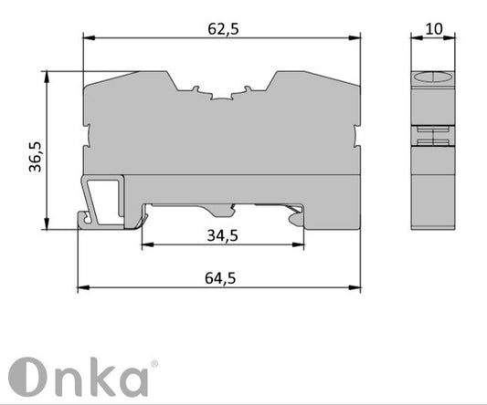 ONKA 10mm2 PE-Federleistenklemmenblock DIN-Schienen-Klemme 2-adrig grau, 1020300