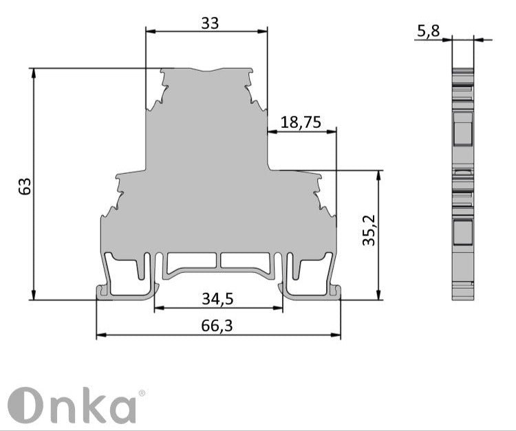 ONKA 2.5mm2, 2-stage screw terminal block DIN rail terminal block 4-pole gray, 1010332