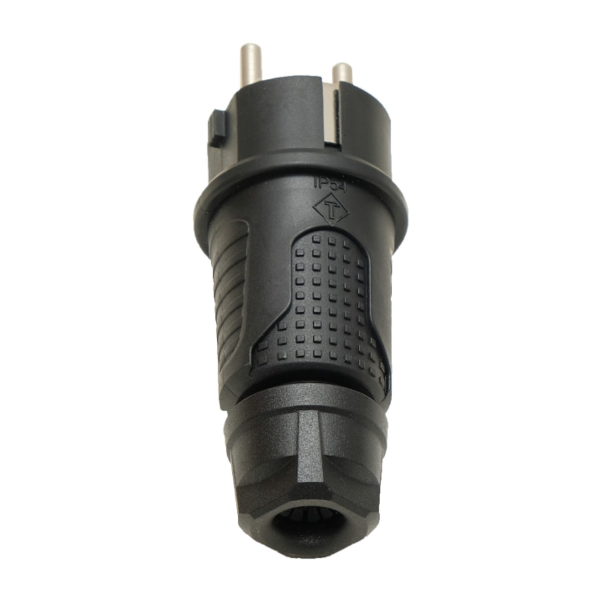 Schwarzer Gummistecker IP54, 250v 16a pro Kabel, Uni-Schuko (Doppelerdung), 2P+E, REF, Bylion
