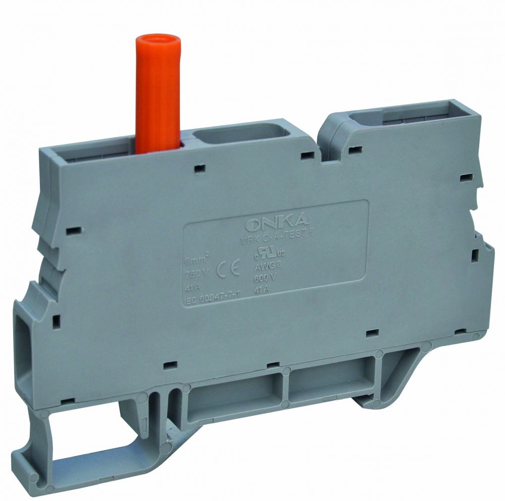 ONKA 6mm2 screw terminal block with test terminal on DIN rail 2-pole gray, 1010213