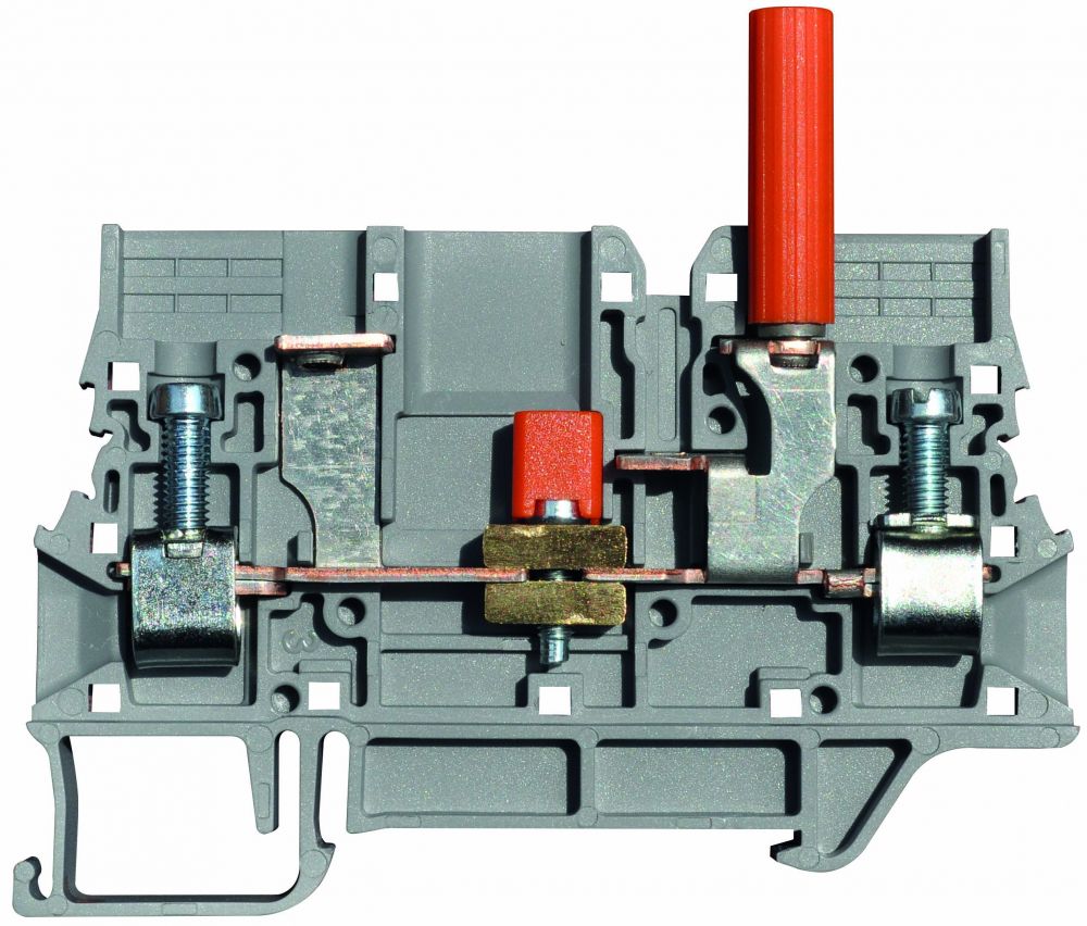 ONKA 6mm2 screw terminal block with test terminal on DIN rail 2-pole gray, 1010213